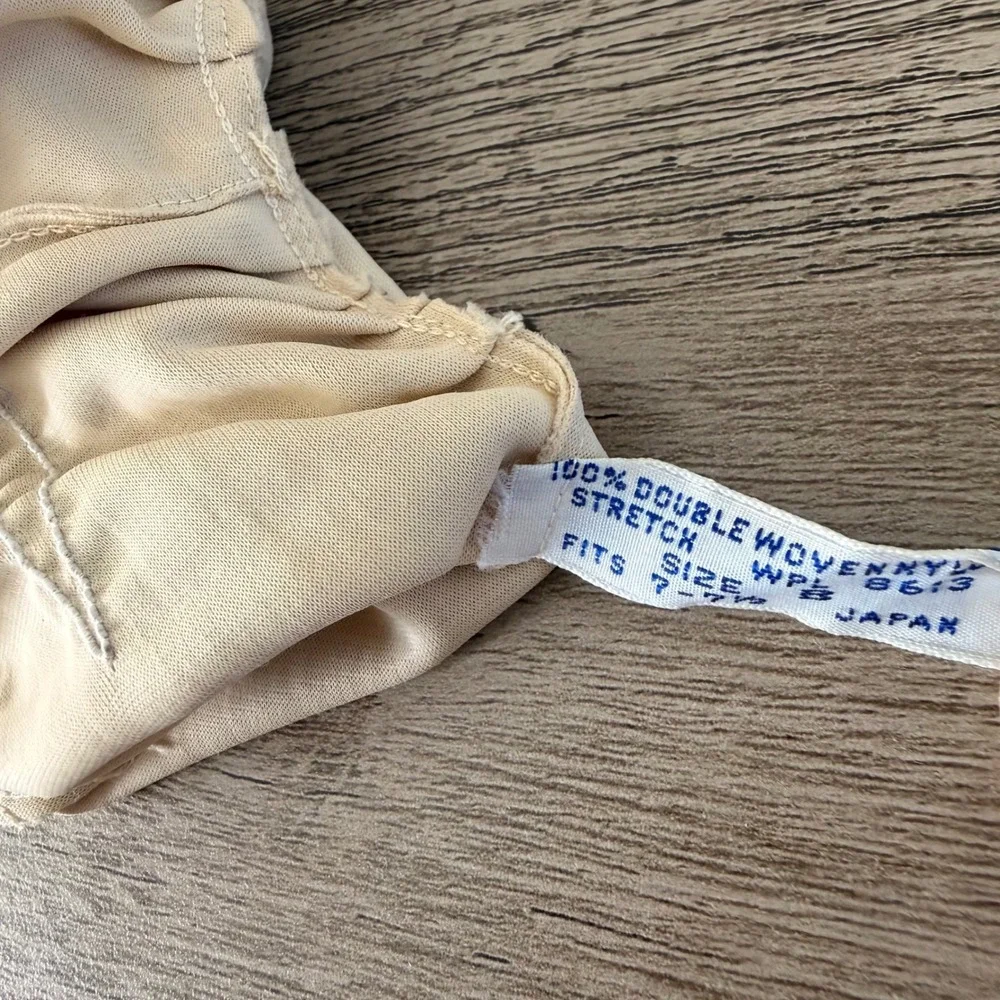 Vintage Ivory White Nylon Formal Gloves Size 7 Wrist Length Stretch Japan Bridal